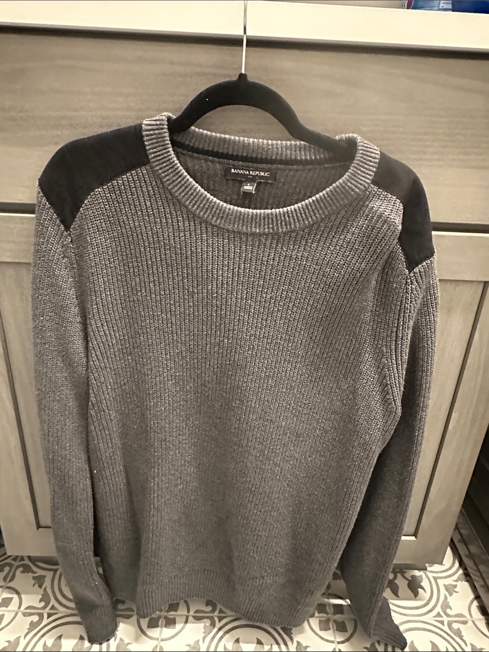 Banana Republic Gray Crewneck Sweater with Black Shoulder Panels